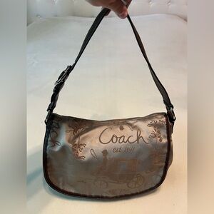 Coach Ashley Horse & Carriage Khaki Jacquard Flap Shoulder Handbag 14888